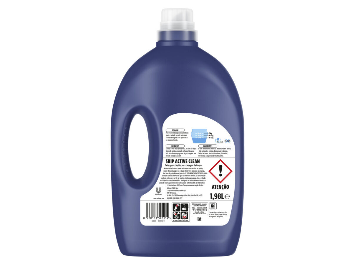 DETERGENTE M&Aacute;QUINA ROUPA L&Iacute;QUIDO SKIP ACTIVE CLEAN 44D image number 1