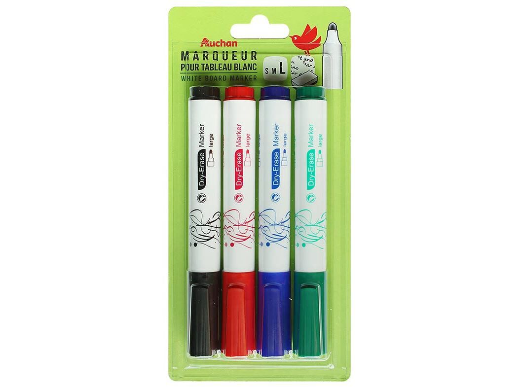 CONJUNTO DE 4 MARCADORES AUCHAN PARA QUADRO BRANCO PONTA OGIVAL image number 0