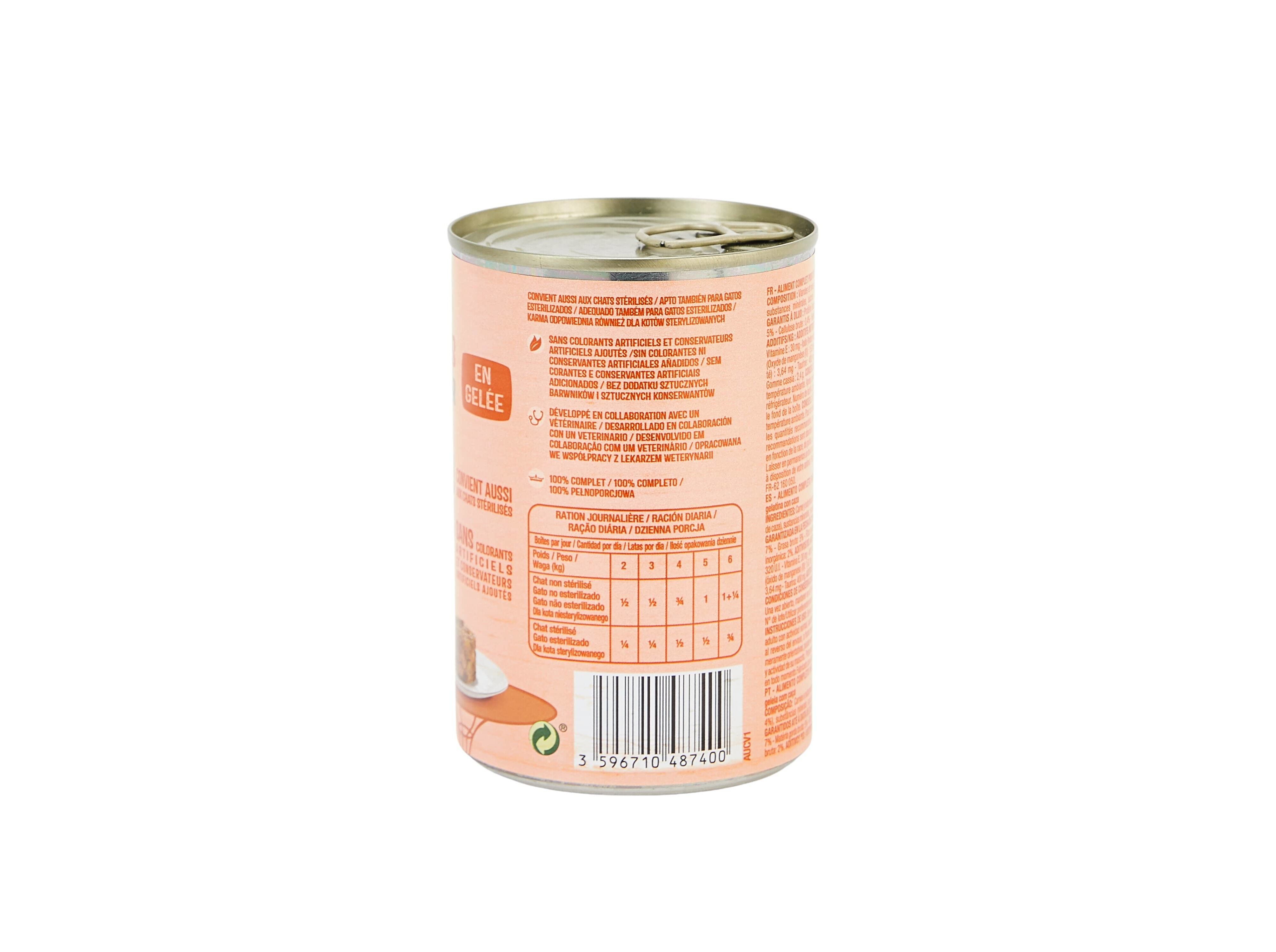 COMIDA H&Uacute;MIDA PARA GATO AUCHAN PEDA&Ccedil;OS EM GELEIA COM CARNE DE CA&Ccedil;A 400G image number 2