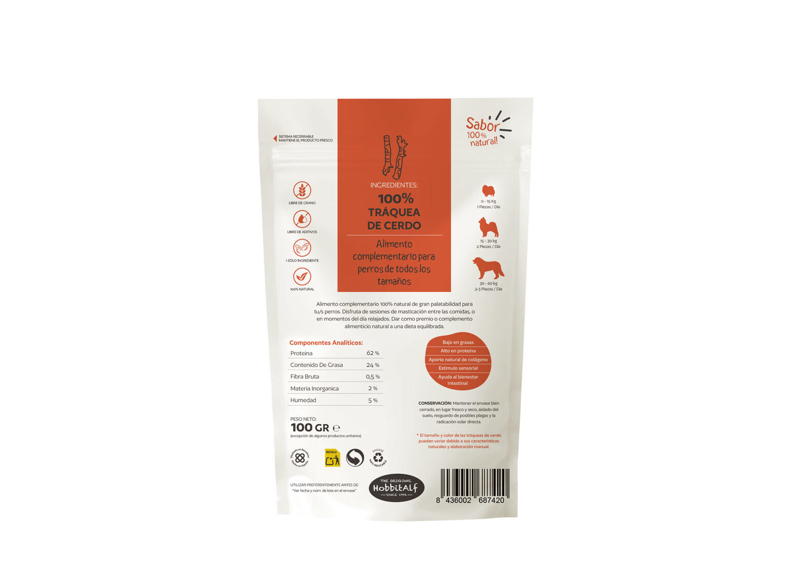 SNACK NATURAL PARA C&Atilde;O HOBBITALF TRAQUEIA DE PORCO 100G image number 1