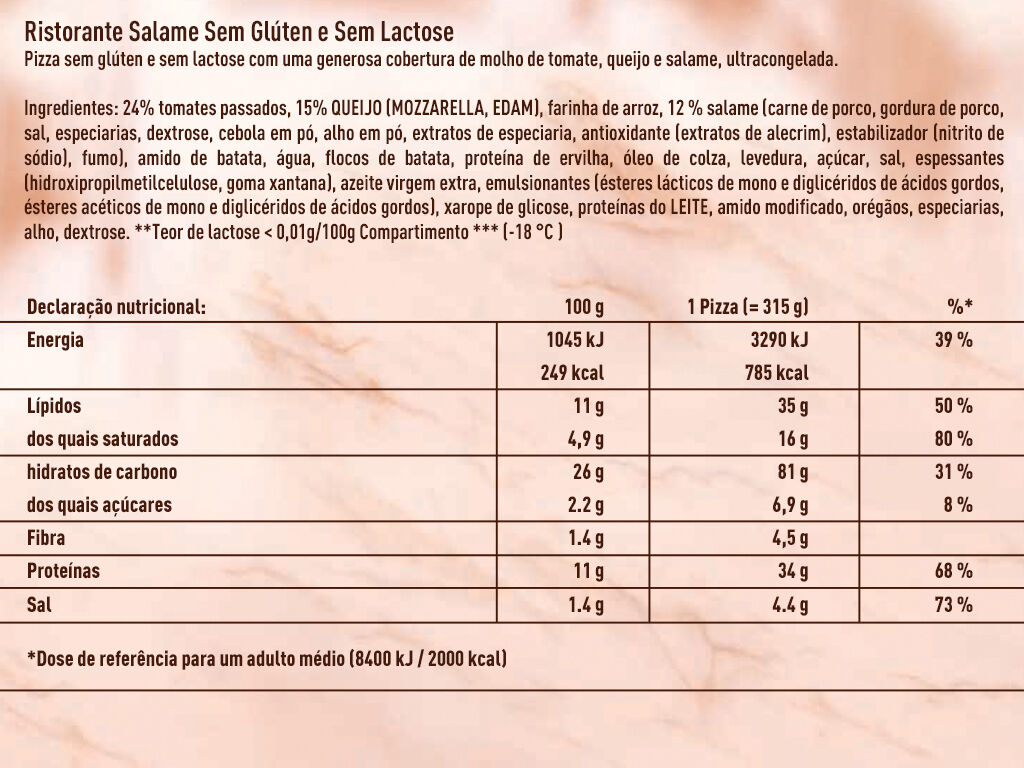 PIZZA DR.OETKER RISTORANTE SEM GLUT&Eacute;N E SEM LACTOSE SALAME 315G image number 1