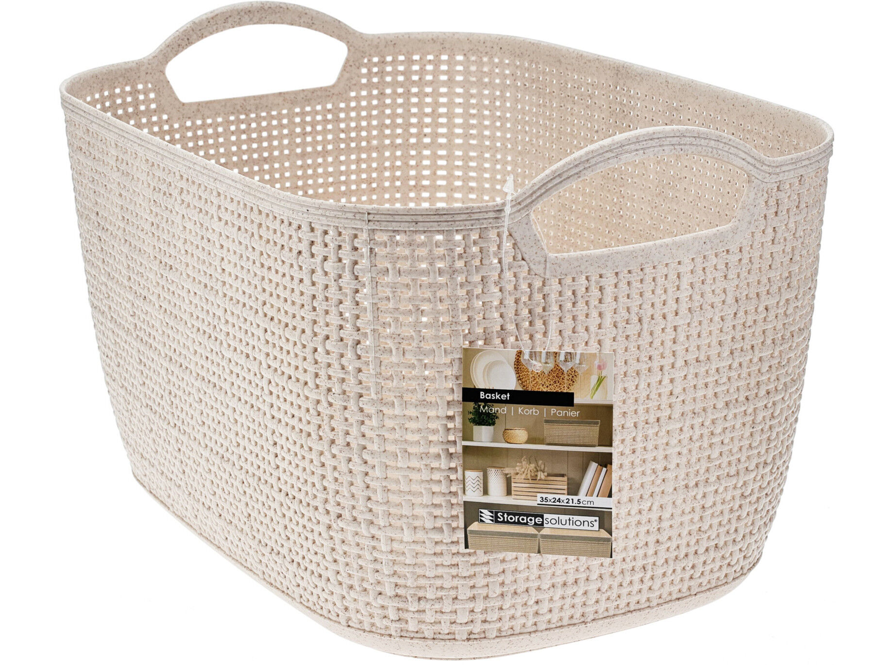 CESTO PARA ARRUMA&Ccedil;&Atilde;O COM PEGAS EM PL&Aacute;STICO BEGE 35X24X21.5CM image number 1