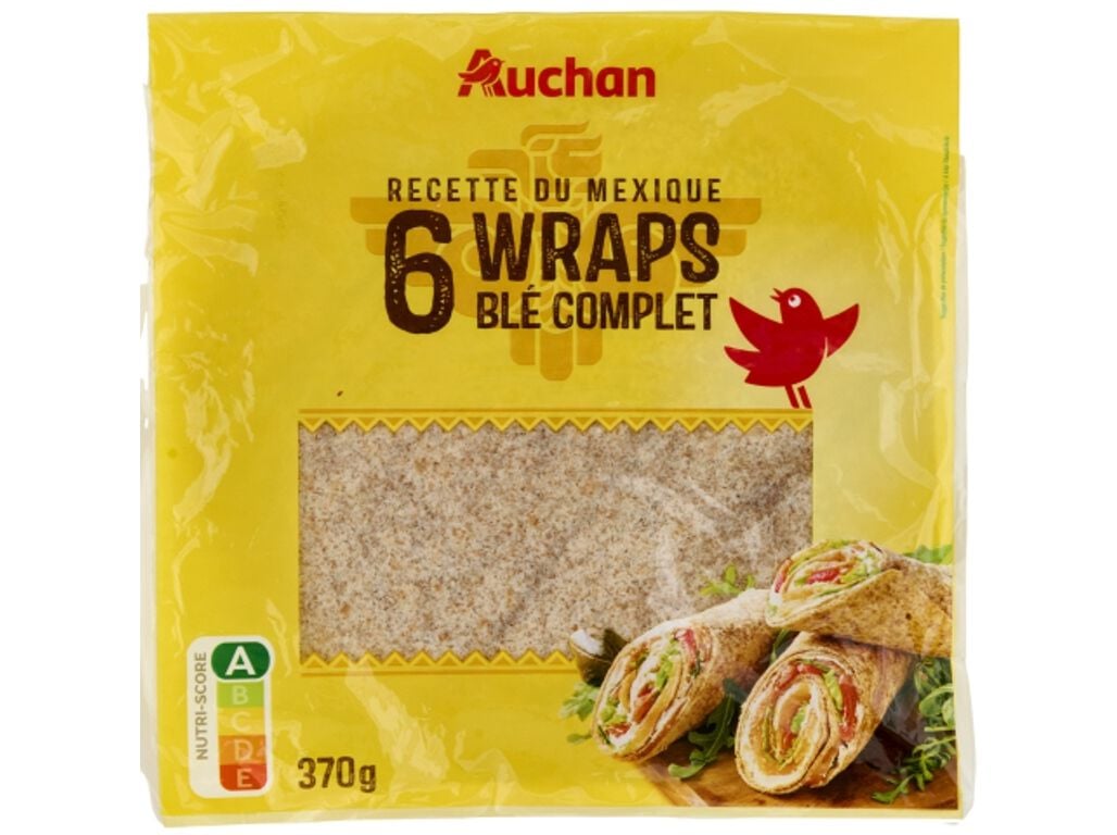 WRAPS AUCHAN 6 TORTILHAS TRIGO INTEGRAL 370G image number 0