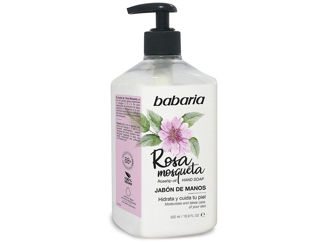 SABONETE LIQUIDO DE M&Atilde;OS ROSA MOSQUETA BABARIA 500 ML.