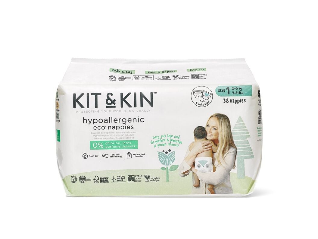 FRALDAS ECOL&Oacute;GICAS KIT & KIN HIPOALERGENICAS T1 2-5KG 38 UN