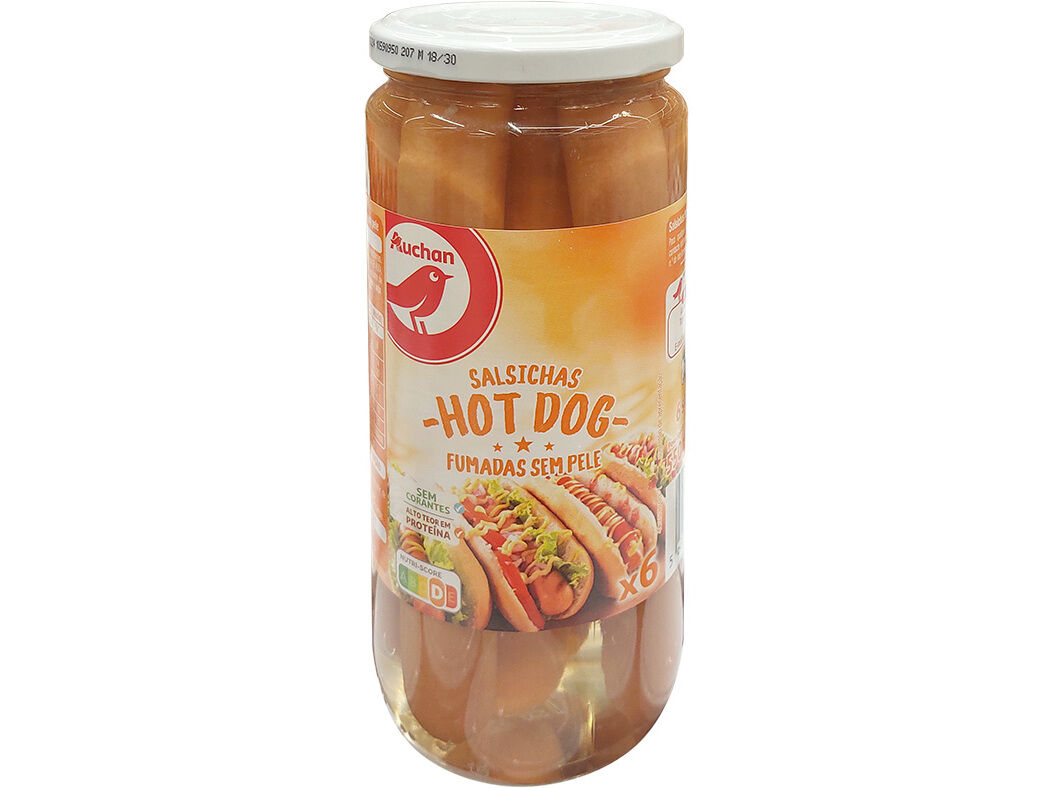 SALSICHAS HOTDOG AUCHAN S/PELE FUMADAS 6UN 470(300)G