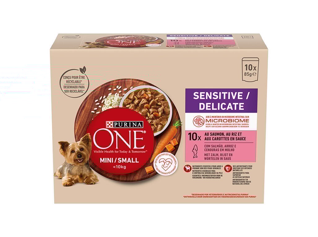 COMIDA H&Uacute;MIDA PARA C&Atilde;O PURINA ONE MINI DELICATE 10X85G