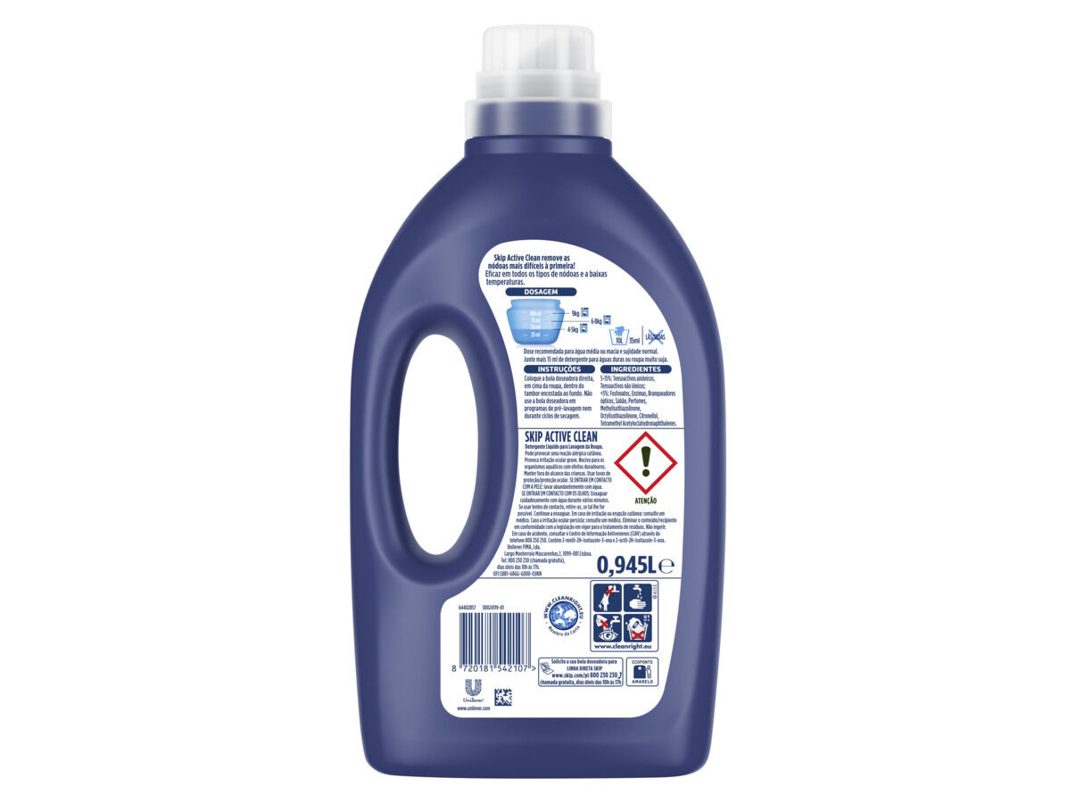 DETERGENTE ROUPA M&Aacute;QUINA LIQU&Iacute;DO SKIP L&Iacute;QUIDO ACTIVE CLEAN 21D image number 1