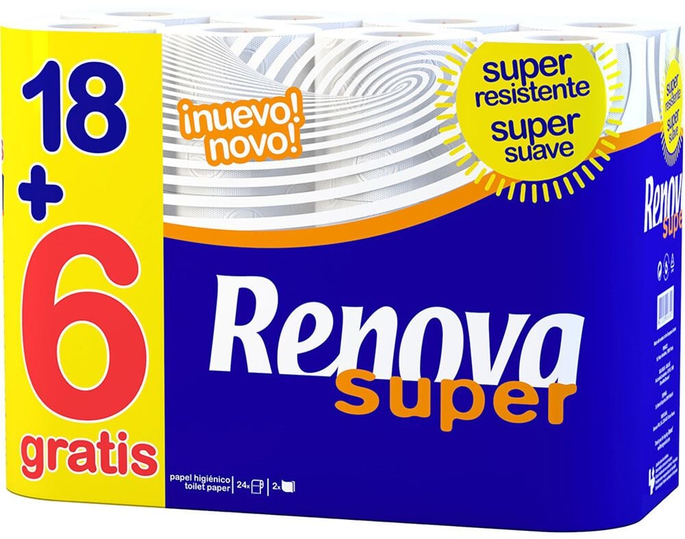 PAPEL RENOVA HIGI&Eacute;NICO SUPER 18 ROLOS+6 ROLOS