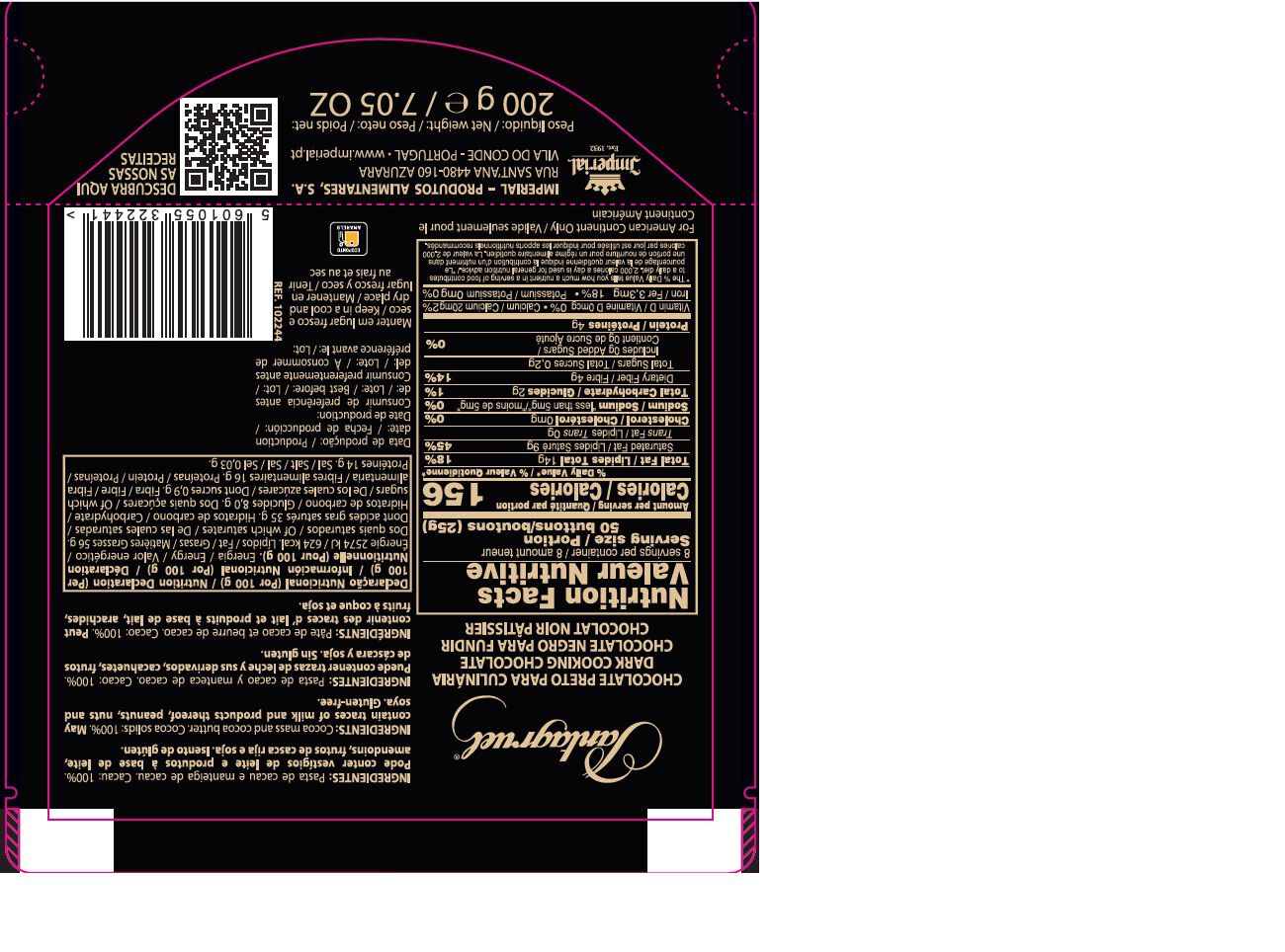 PEPITAS PANTAGRUEL CHOCOLATE 100% CACAU 200G image number 1