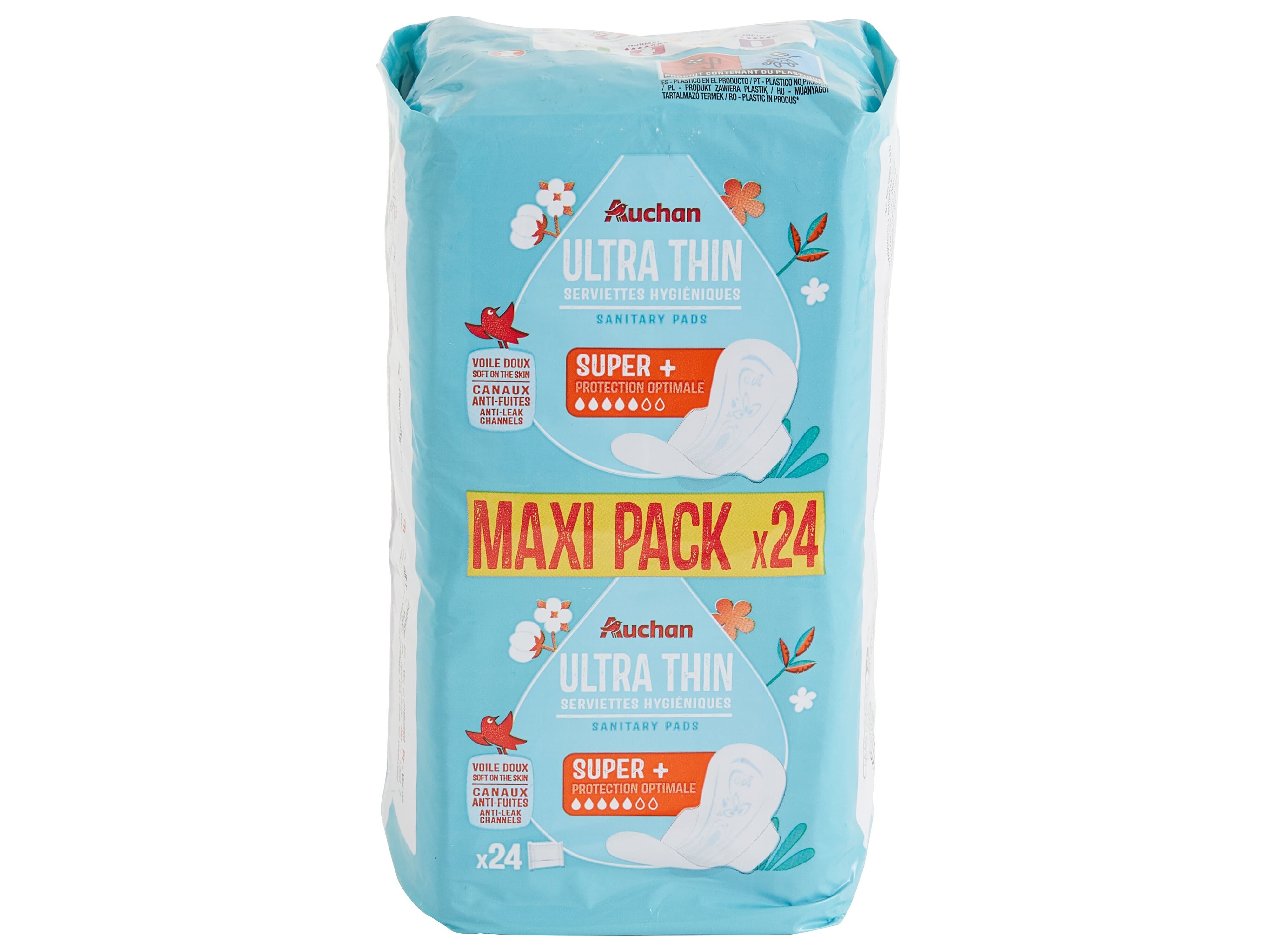 PENSOS HIGI&Eacute;NICOS AUCHAN ULTRA FINOS SUPER C/ABAS BOLSA MAXI PACK 24UN