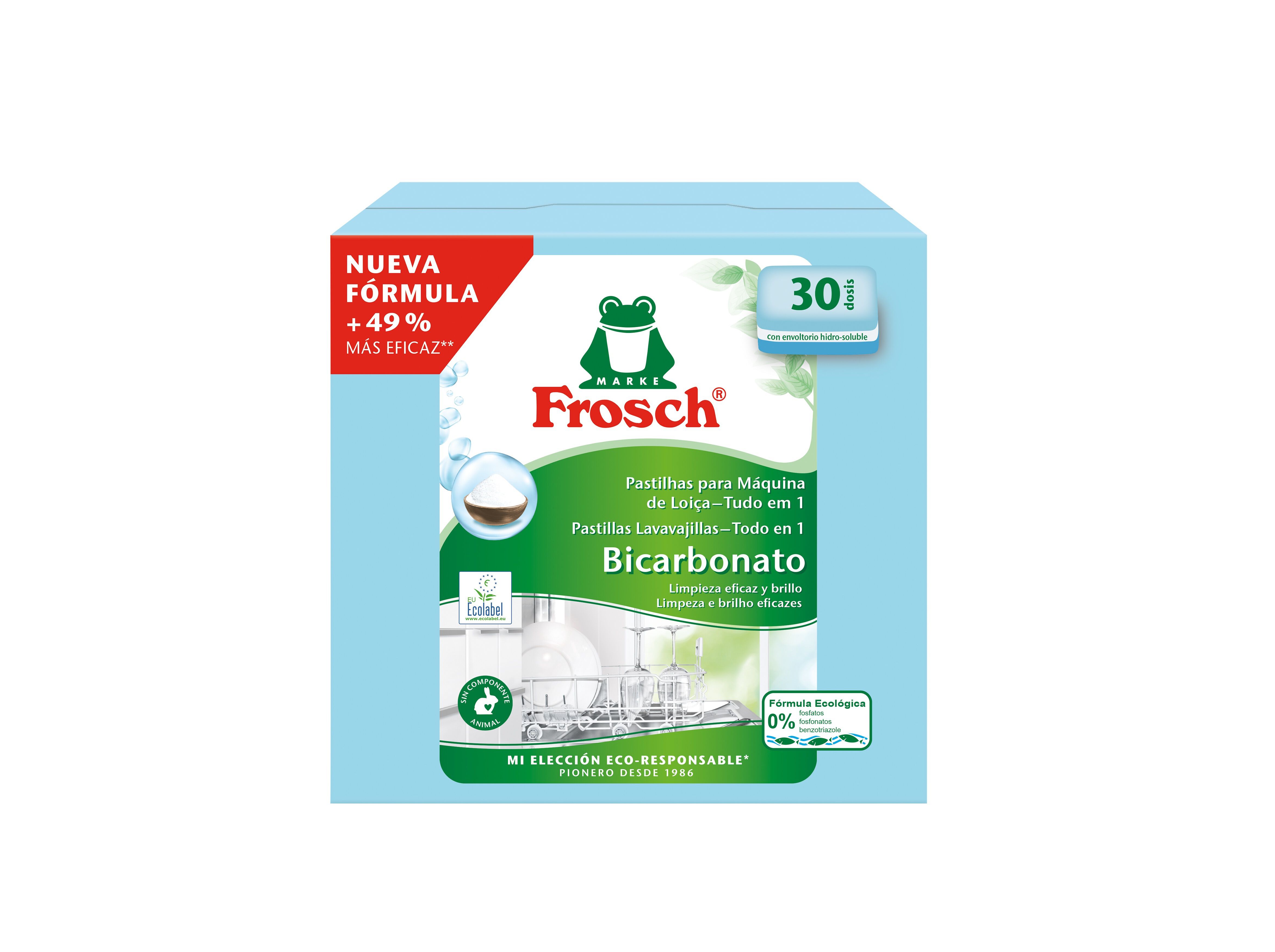 DETERGENTE LOI&Ccedil;A M&Aacute;QUINA ECOLABEL ALL-IN-1 BICARBONATO FROSCH 30 PASTILHAS