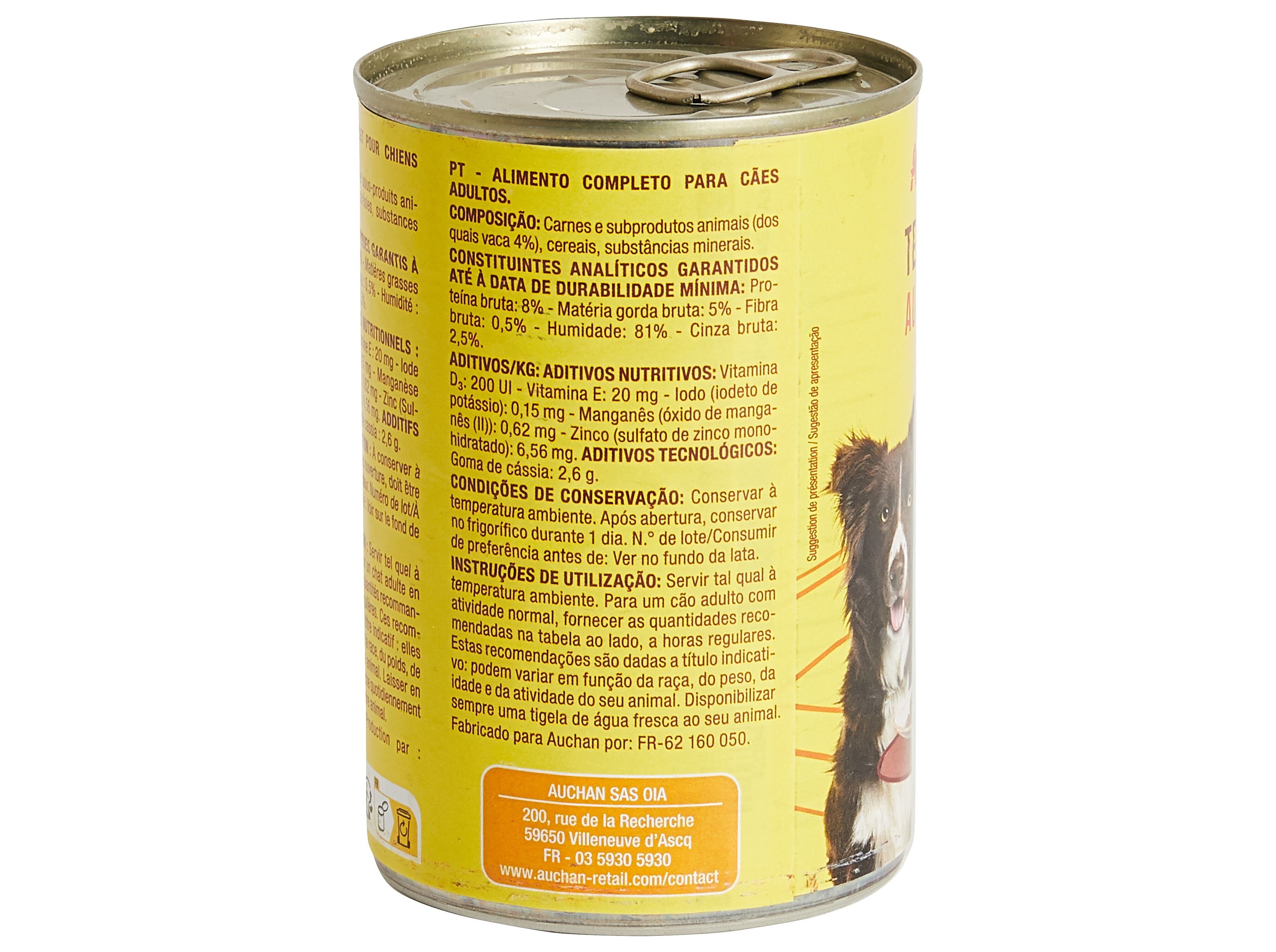 COMIDA H&Uacute;MIDA PARA C&Atilde;O AUCHAN TERRINA VACA 400 G image number 1