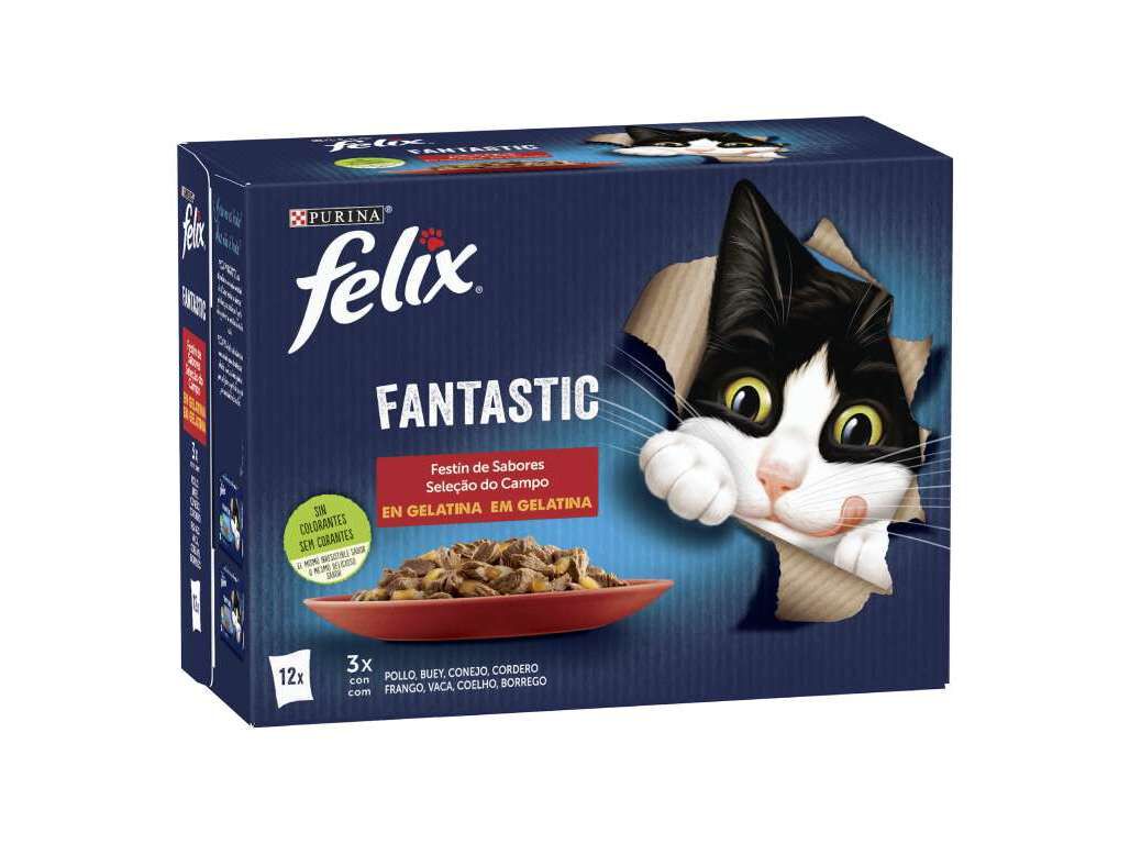 COMIDA H&Uacute;MIDA PARA GATO FELIX FANTASTIC CARNE 12X85G