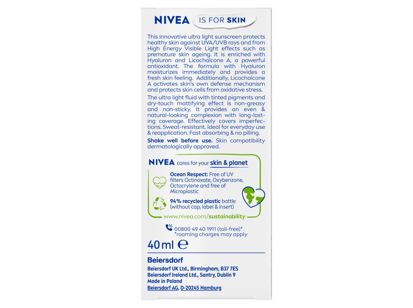 FLUIDO UV NIVEA SUN ULTRA LEVE TOM LIGHT FP50+ 40ML image number 1