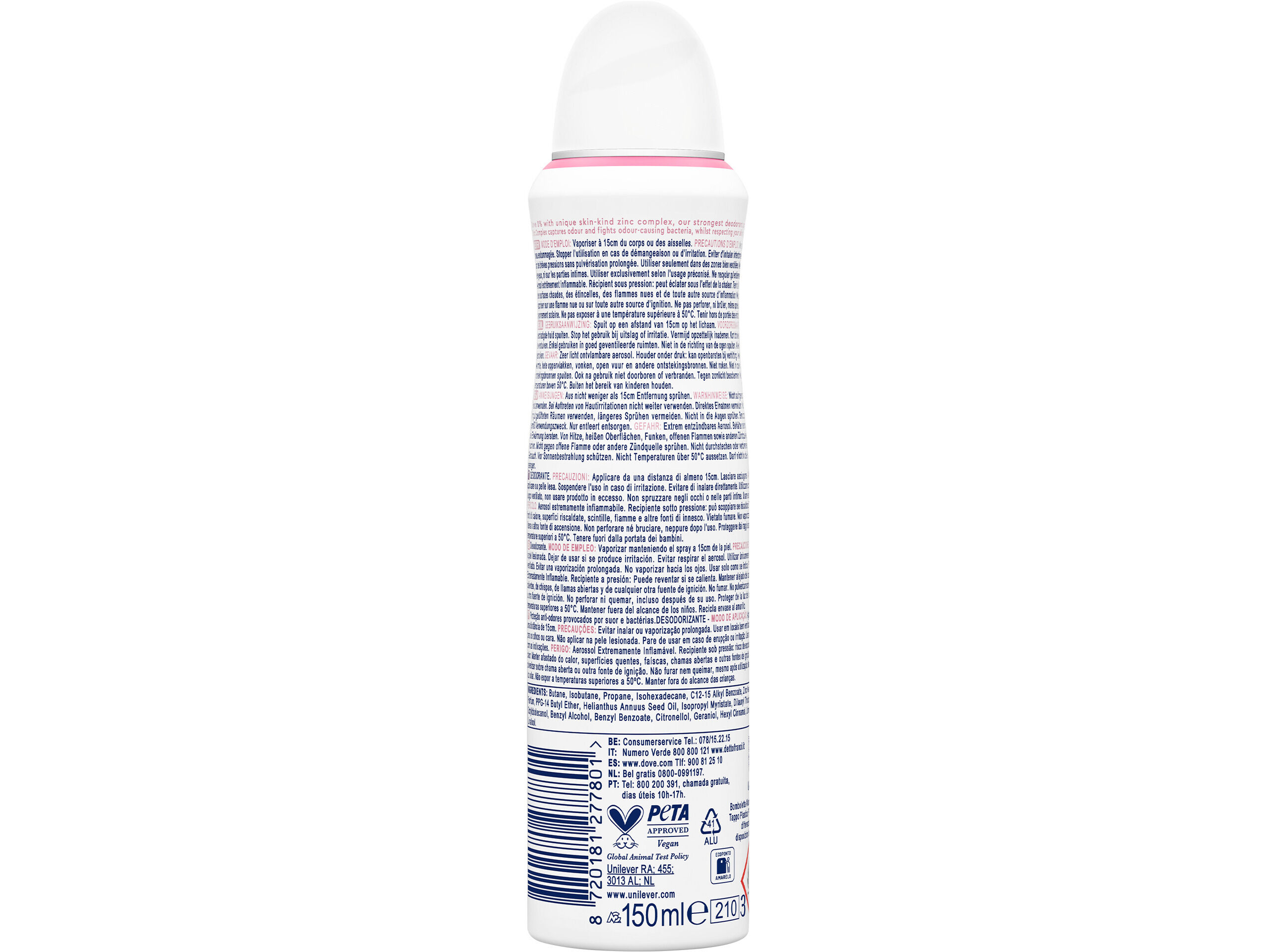 DESODORIZANTE SPRAY DOVE INVISIBLE CARE 0% ALUMINIO 150ML image number 1