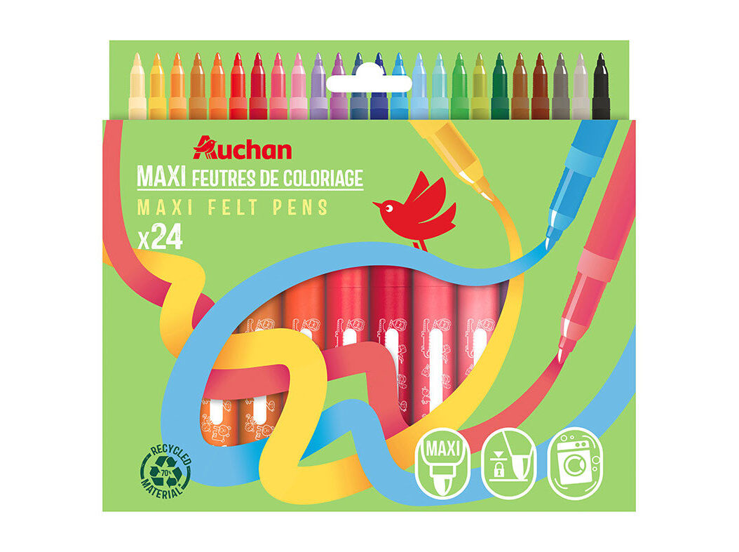 CONJUNTO DE 24 CANETAS DE FELTRO AUCHAN MAXI