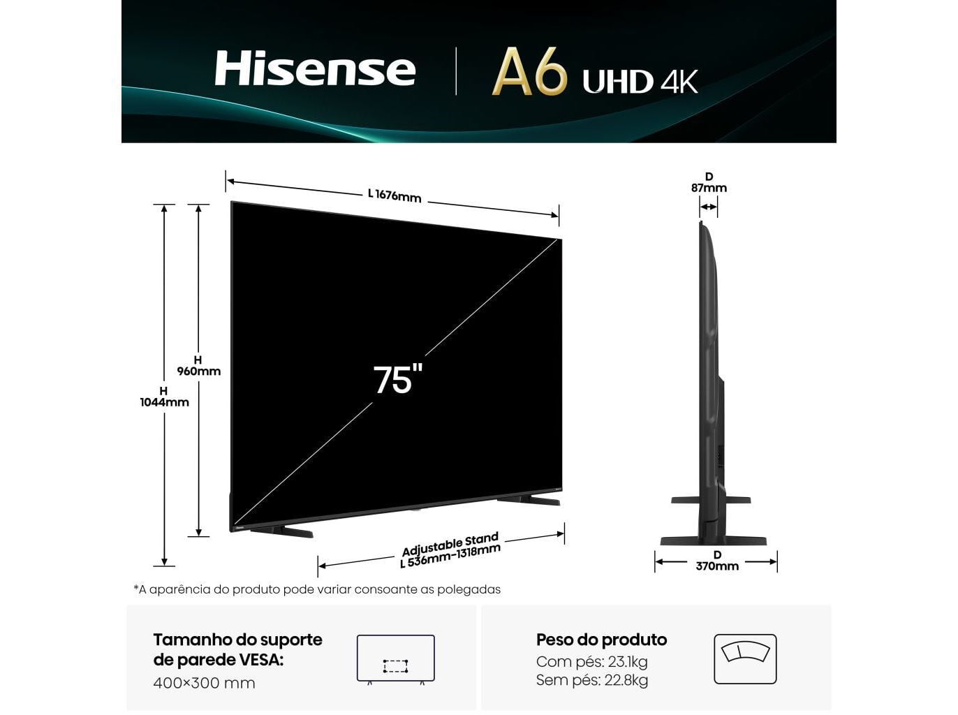 TV HISENSE 75A6Q (75'' SMART 4K 189CM) image number 1