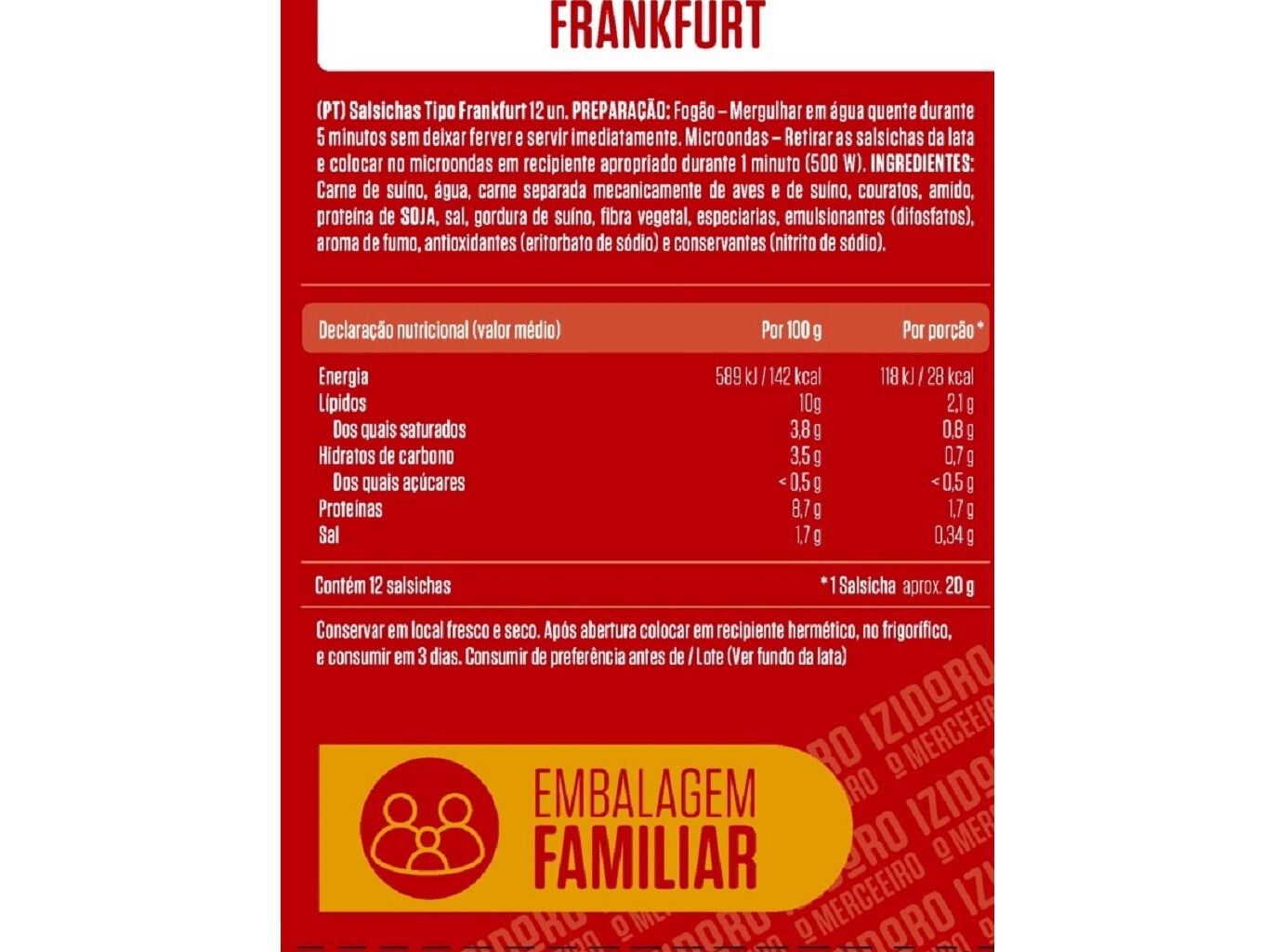 SALSICHAS FRANKFURT IZIDORO 12UN 350(240)G image number 1