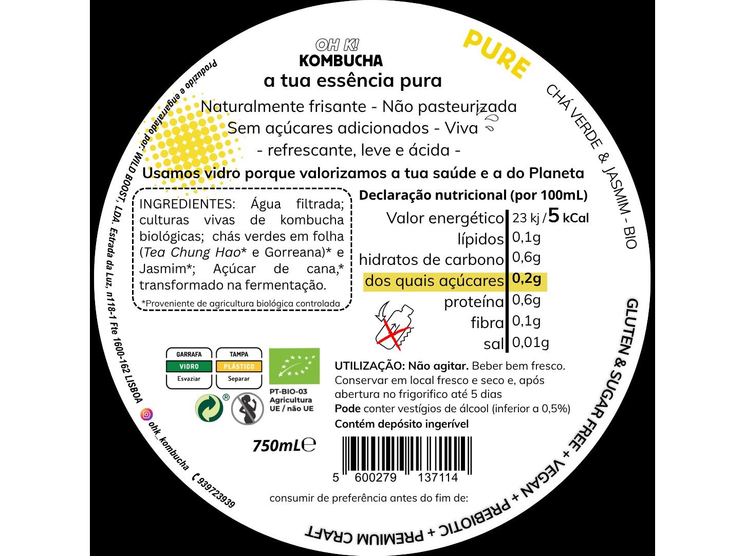 KOMBUCHA BIO OH K! PURE (CH&Aacute; VERDE JASMIM) 750 ML image number 2