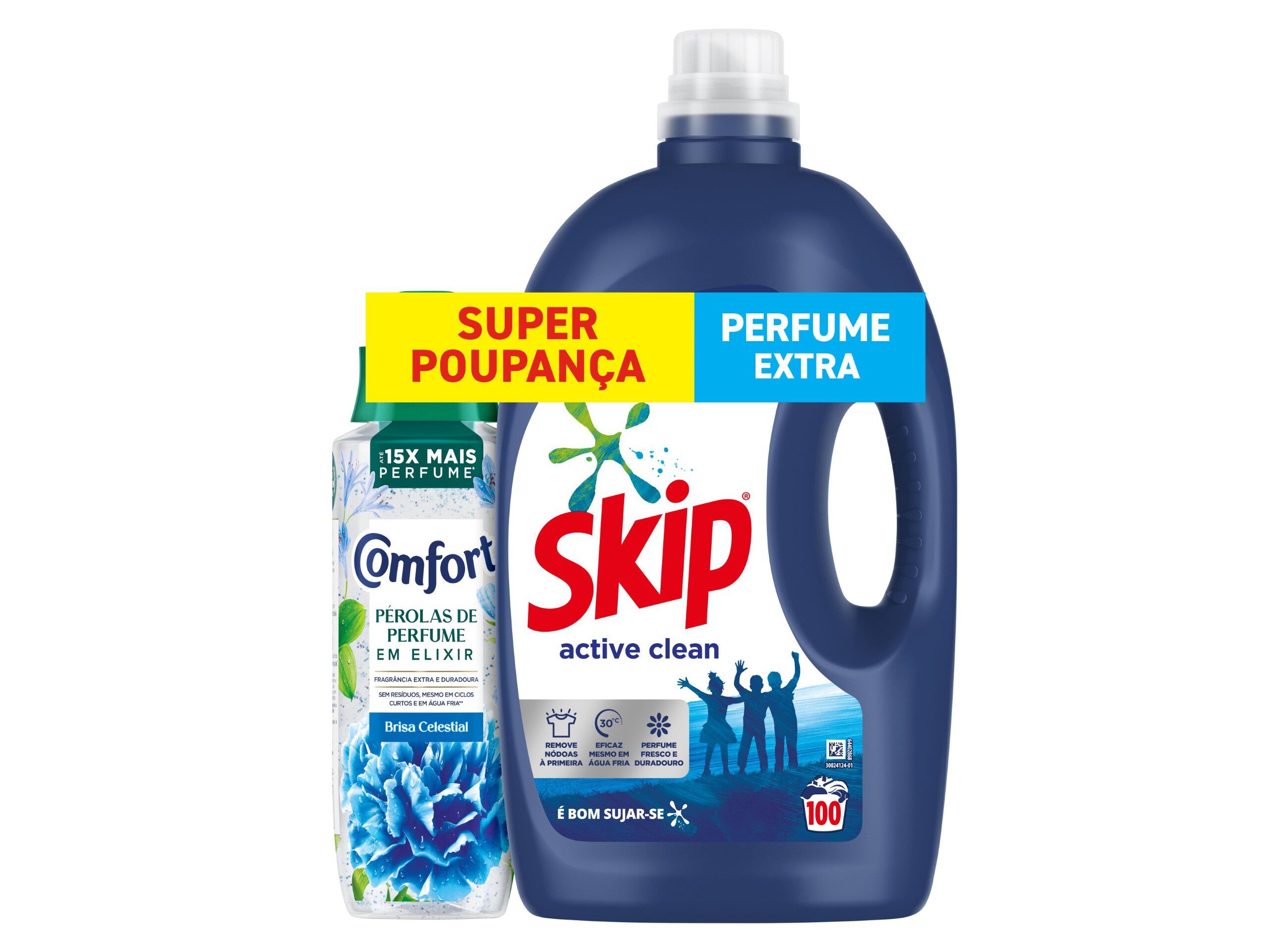 PACK DETERGENTE ROUPA M&Aacute;QUINA SKIP ACTIVE CLEAN 100D + COMFORT BRISA 460ML image number 0