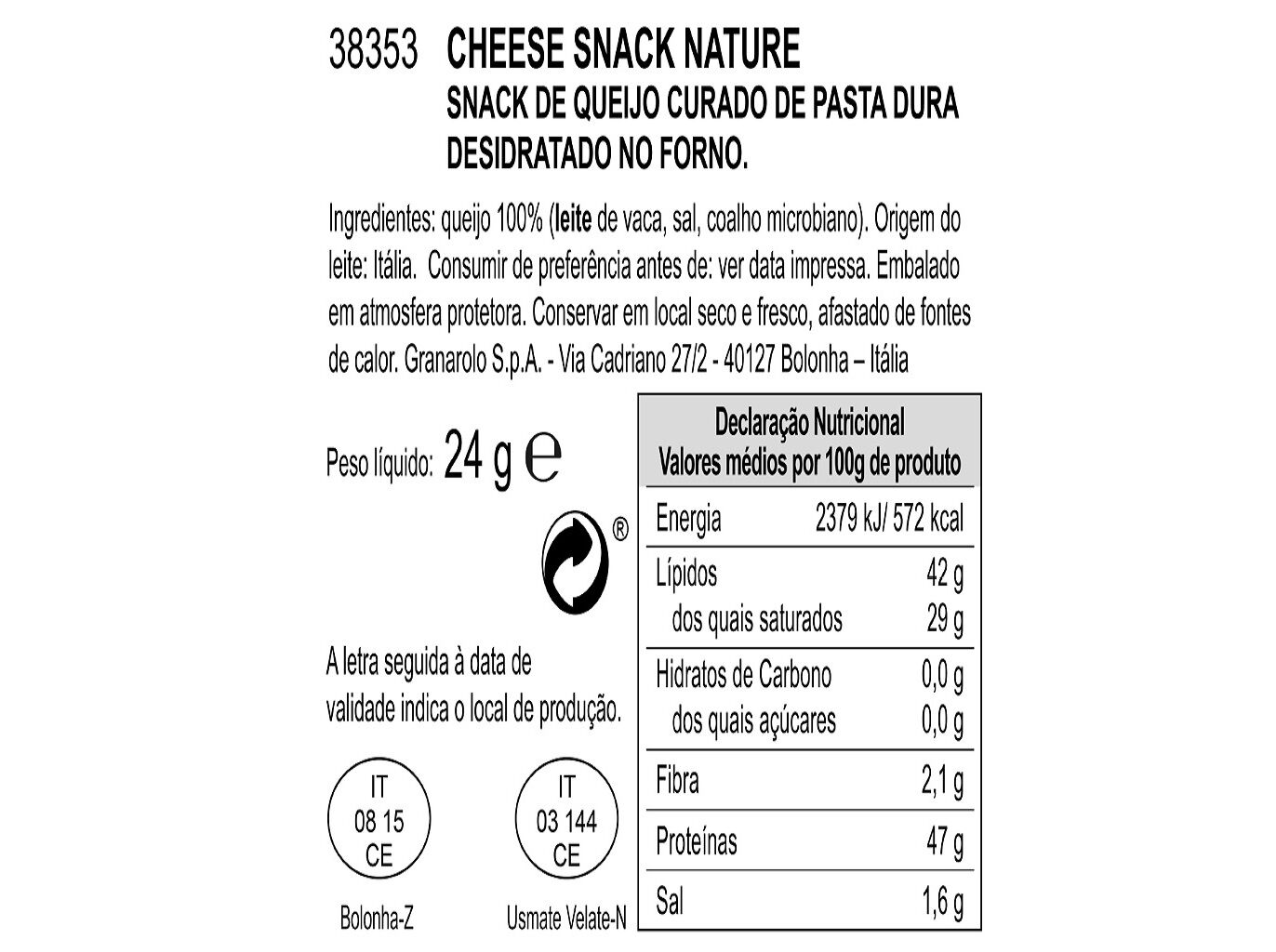 SNACK QUEIJO GRANAROLO CURADO 24G image number 1