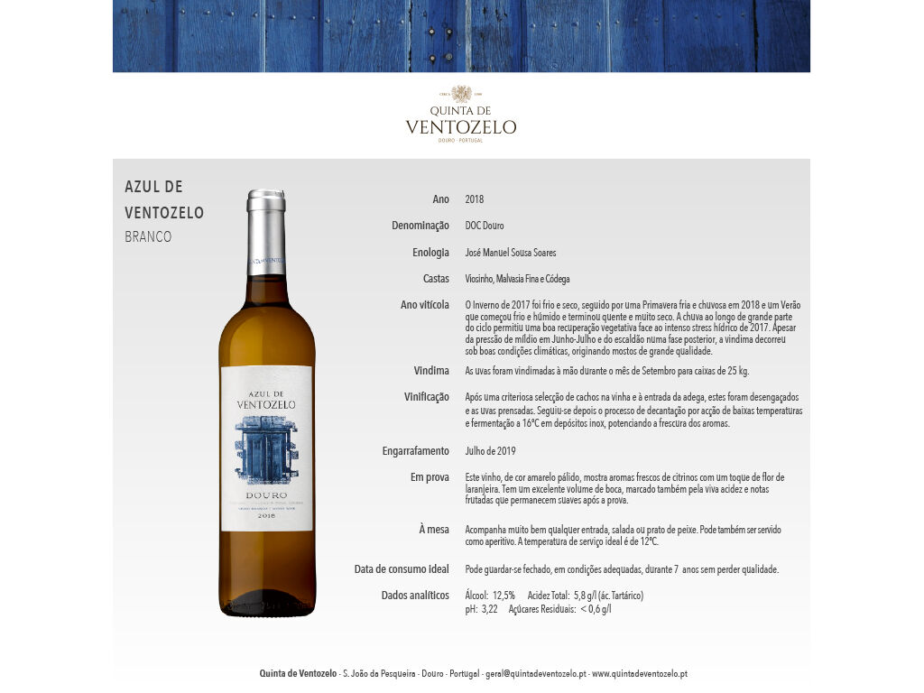 VINHO BRANCO AZUL DE VENTOZELO DOURO 0.75L image number 1