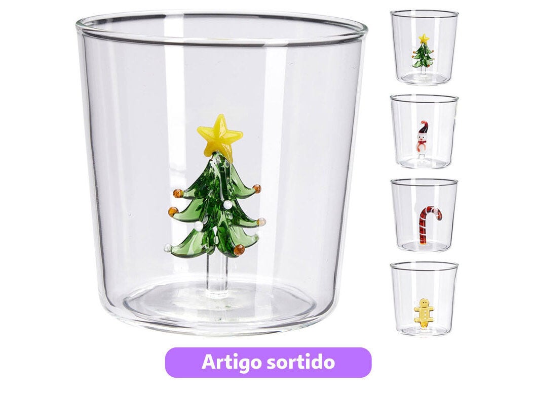 COPO COM FIGURA 3D VIDRO NATAL 35CL MODELOS SORTIDOS
