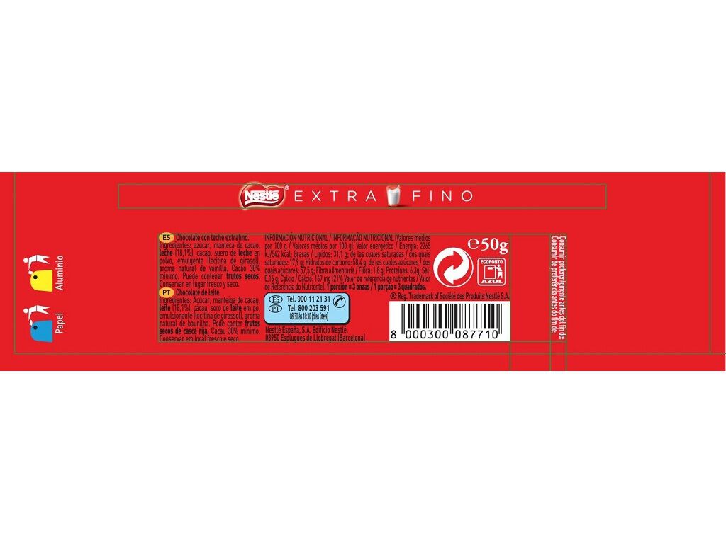 TABLETE NESTL&Eacute; EXTRAFINO CHOCOLATE DE LEITE 50 G image number 1