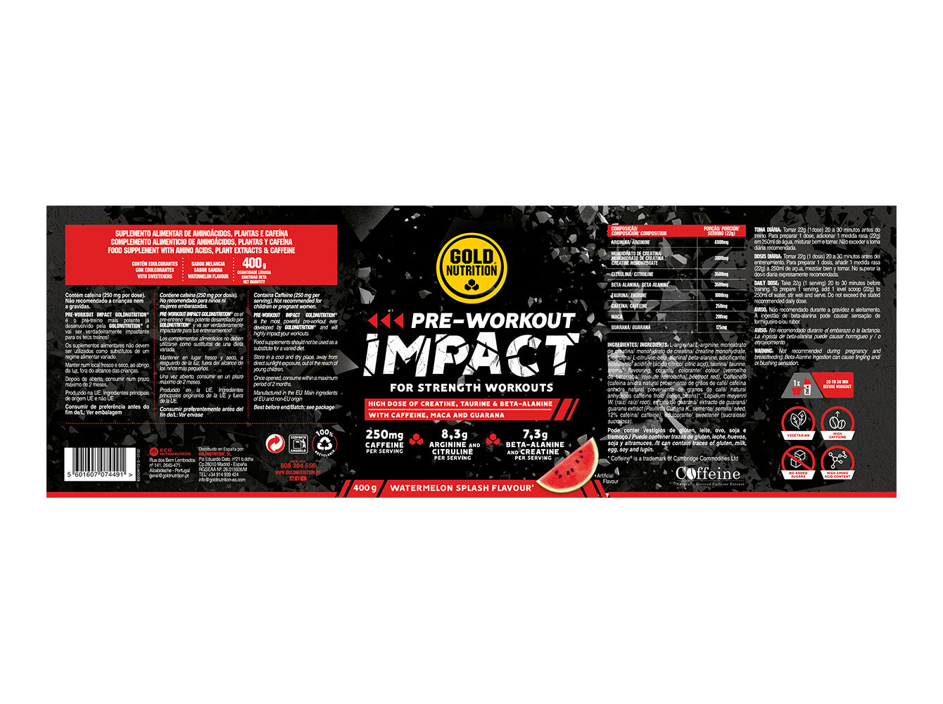 SUPLEMENTO GOLDNUTRITION PREWORK IMPACT MELANCIA 400G image number 1