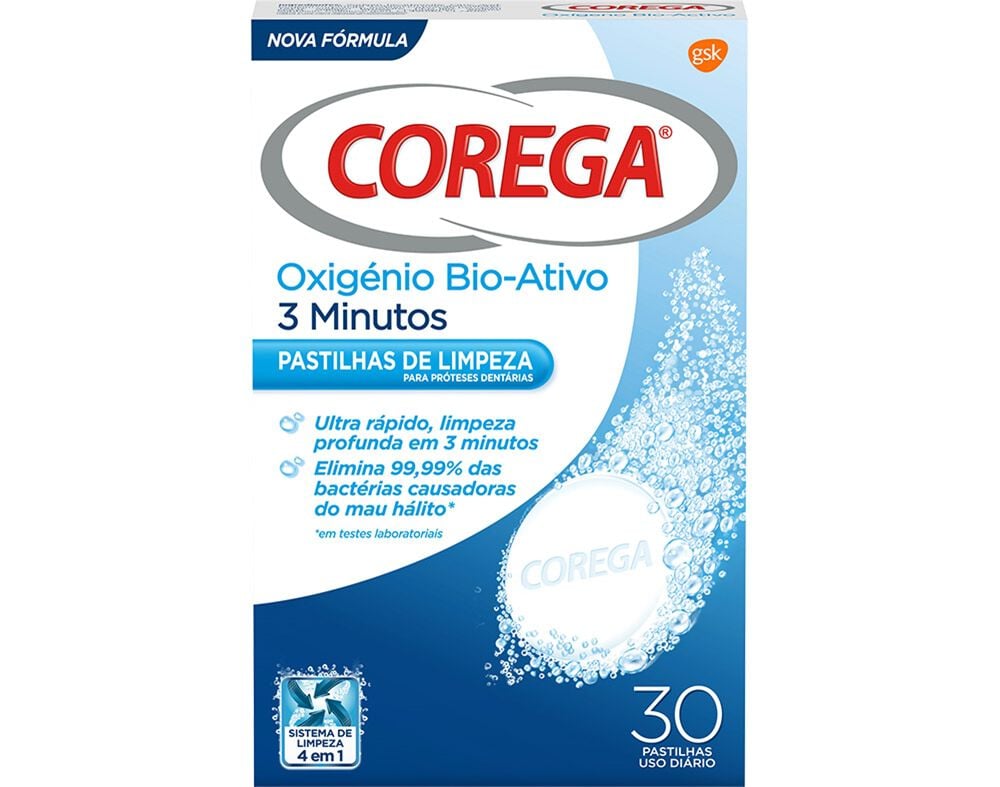PASTILHAS COREGA LIMPEZA OXIG&Eacute;NIO BIO ATIVO 3 MINUTOS 30UN