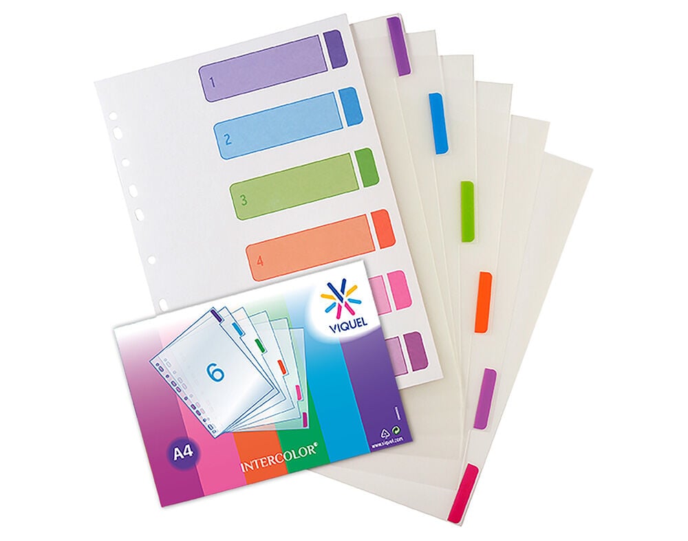 SEPARADORES A4 INTERCOLOR VIQUEL POLIPROPILENO 6 POSI&Ccedil;&Otilde;ES