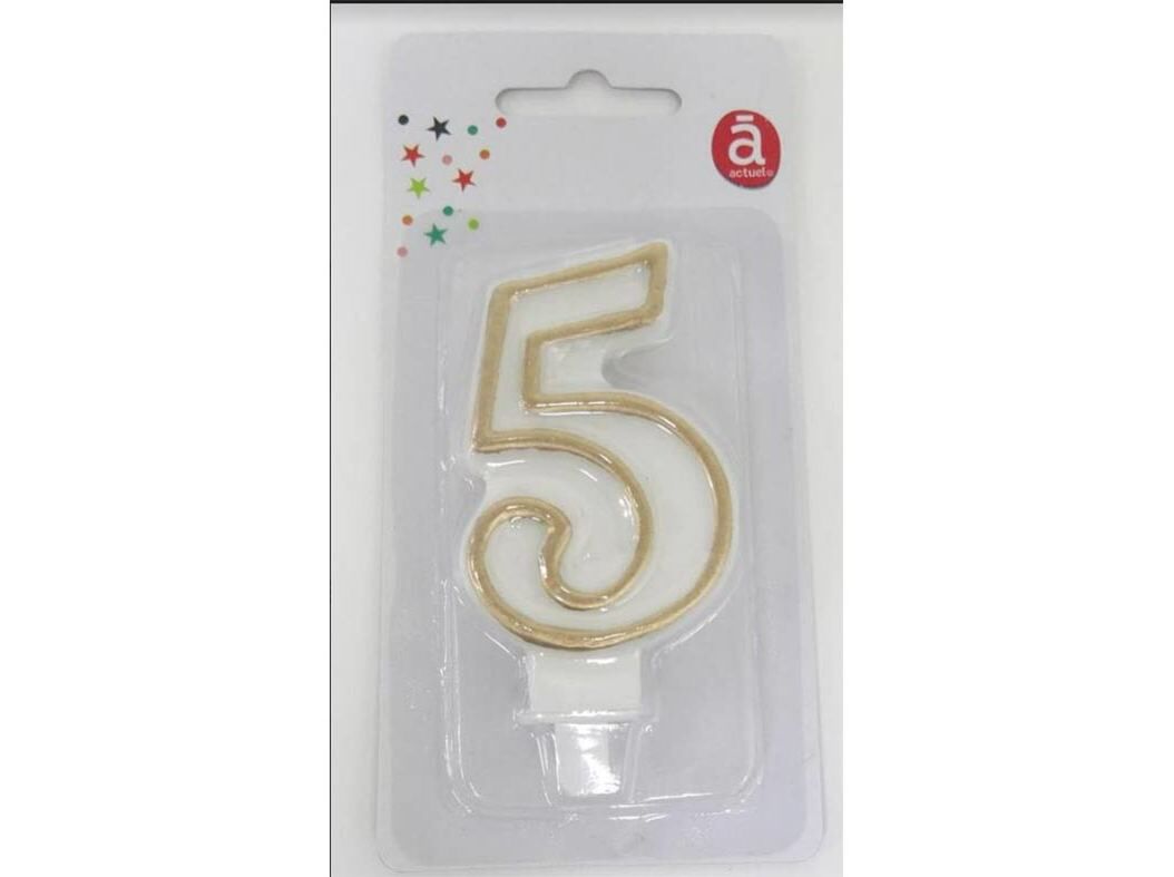 VELA ANIVERS&Aacute;RIO N&ordm; 5 ACTUEL BRANCO C/REB DOURADO