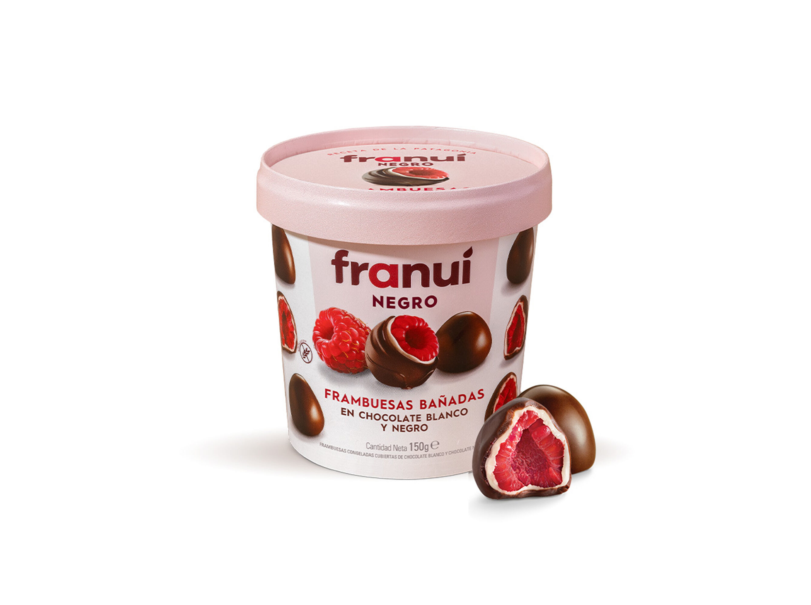 FRAMBOESAS FRANU&Iacute; COBERTAS COM CHOCOLATE BRANCO E CHOCOLATE NEGRO 150G