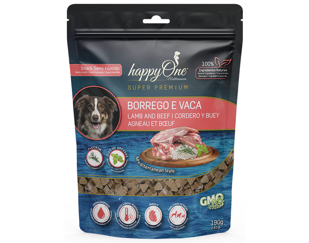SNACK PARA C&Atilde;O HAPPYONE MEDITERRANEUM COM VACA 190G image number 0