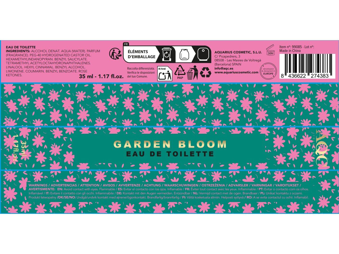 &Aacute;GUA DE COL&Oacute;NIA AQC FRAGANCES GARDEN BLOOM 35ML image number 1