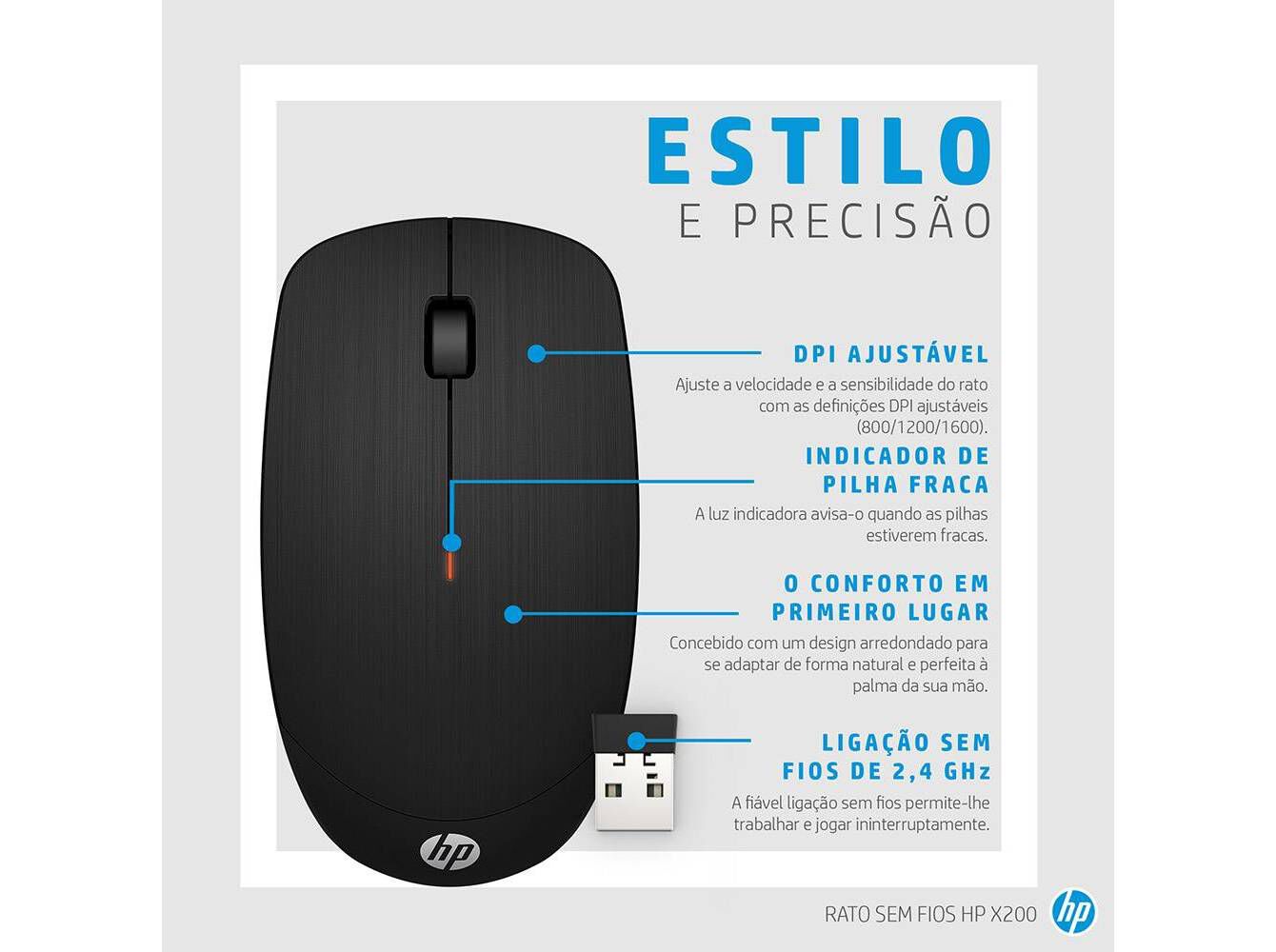 RATO SEM FIOS HP X200 PRETO image number 4
