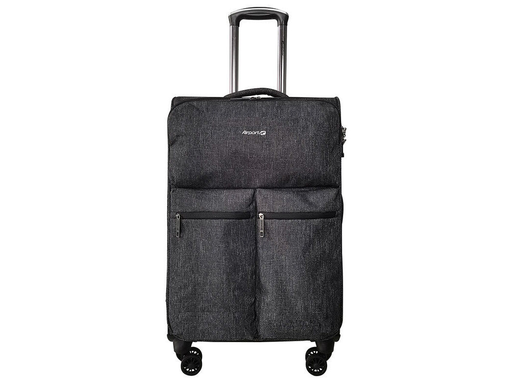 MALA DE VIAGEM M&Eacute;DIA FLEXIVEL AIRPORT PRETO 8 RODAS 66X40X25CM