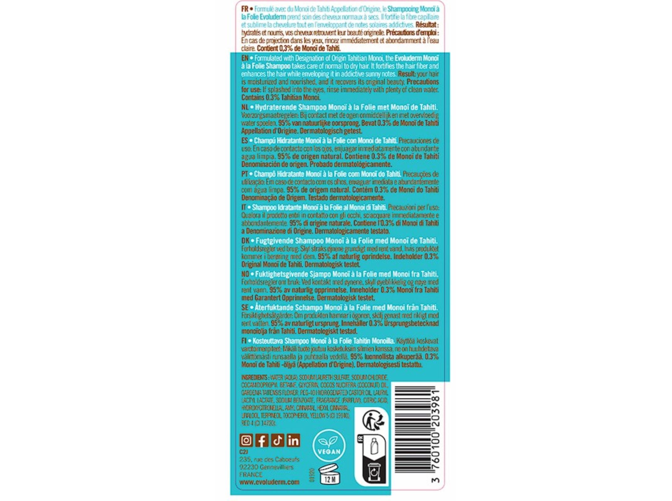 CHAMP&Ocirc; EVOLUDERM MONOI A LA FOLIE 400 ML image number 1