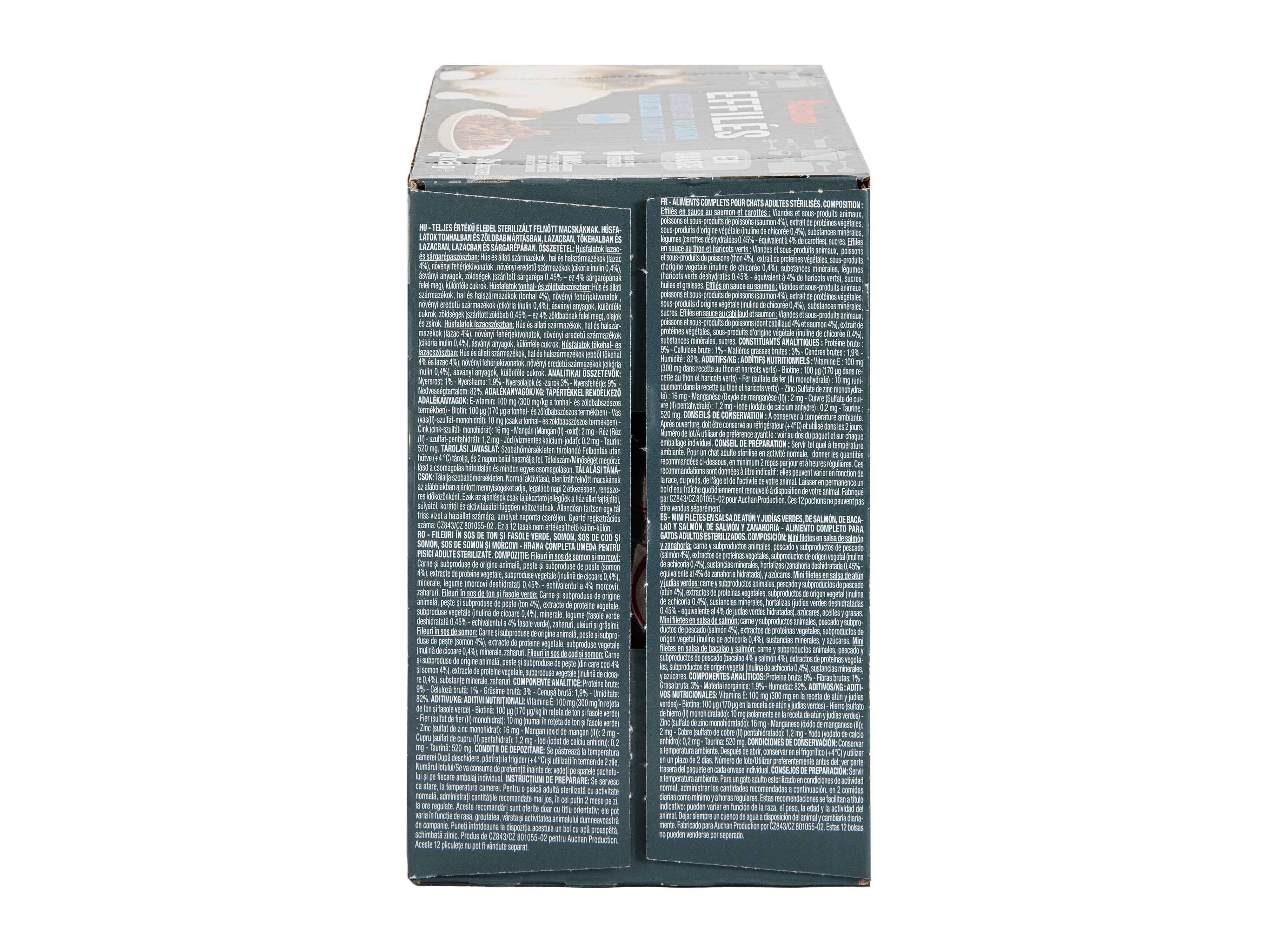 COMIDA H&Uacute;MIDA PARA GATO AUCHAN ESTERILIZADO SAQUETAS PEDA&Ccedil;OS EM MOLHO PEIXES 12X85G image number 3