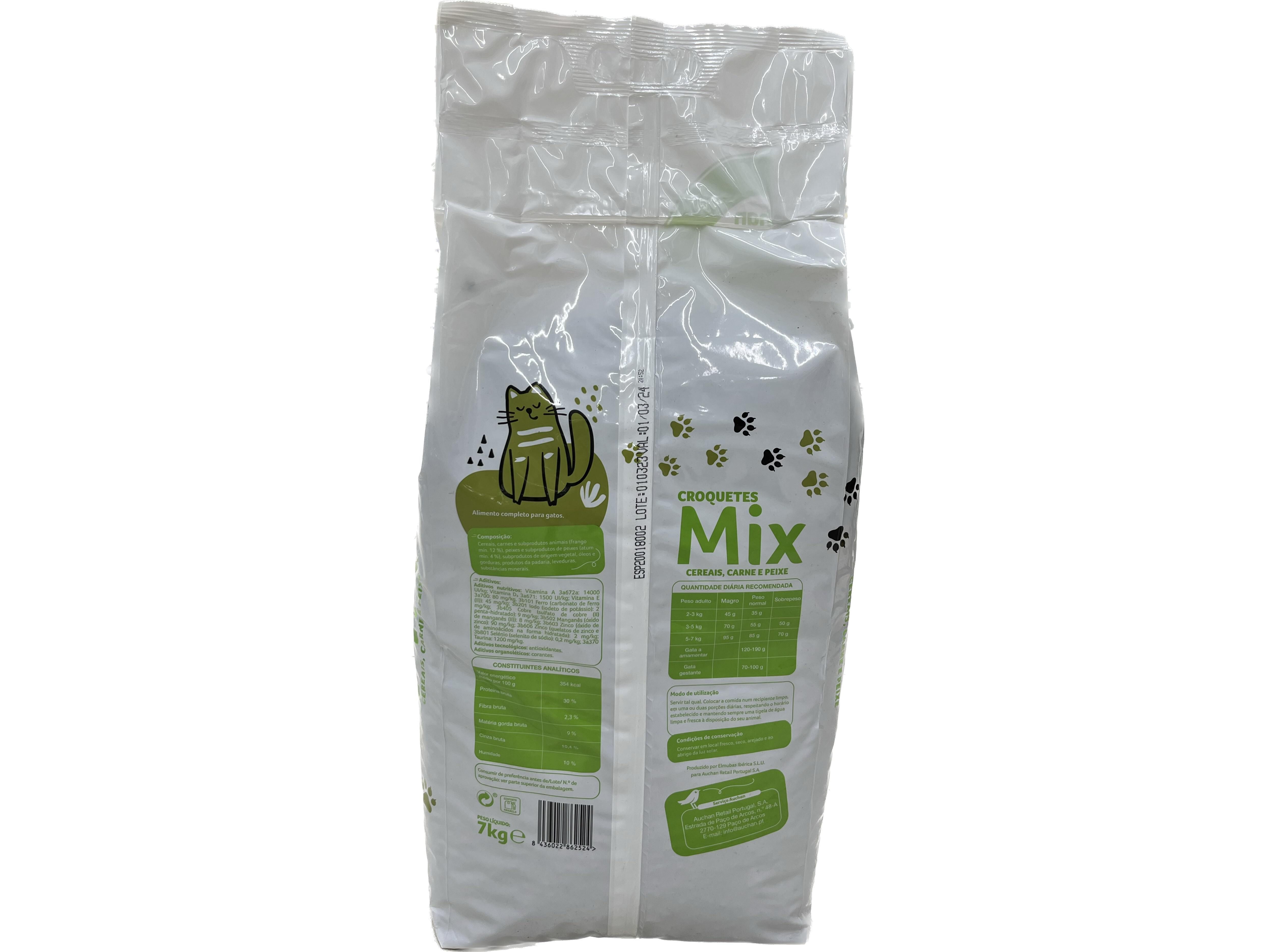 RA&Ccedil;&Atilde;O PARA GATO AUCHAN ESSENCIAL MIX CEREAIS CARNE E PEIXE 7KG image number 1