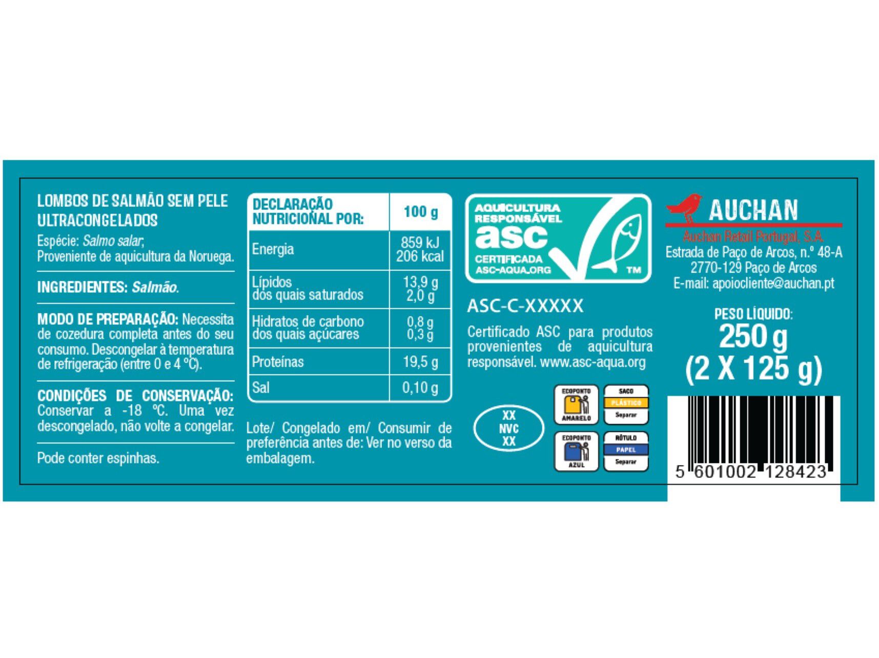 LOMBOS DE SALM&Atilde;O AUCHAN NORUEGA SEM PELE ASC 4UN 500G image number 1