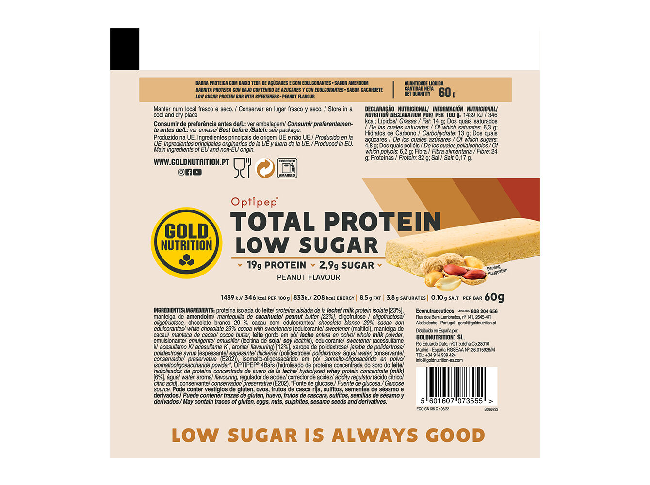 BARRA GOLDNUTRITION LOW SUGAR AMENDOIM CROCANTE 60G image number 1