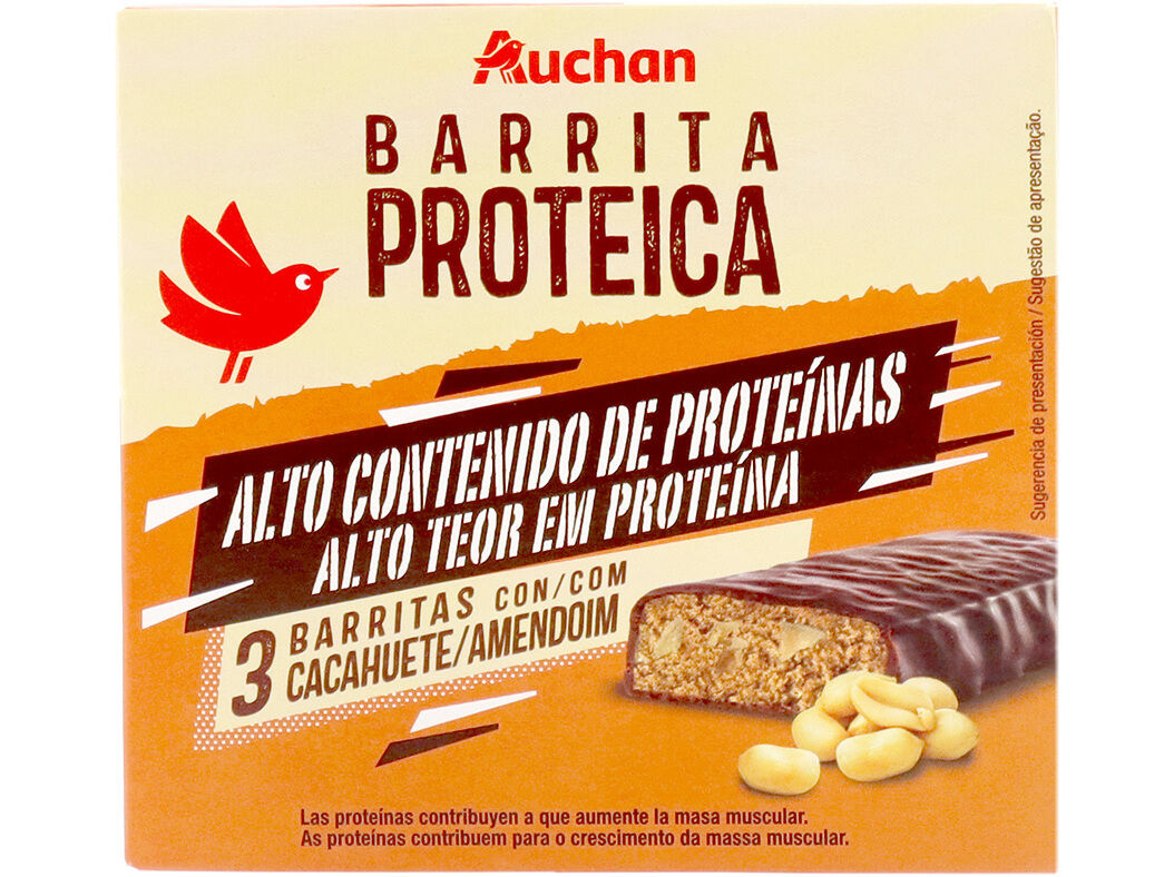BARRITA PROTEICA AUCHAN COM AMENDOIM 3UN 120G