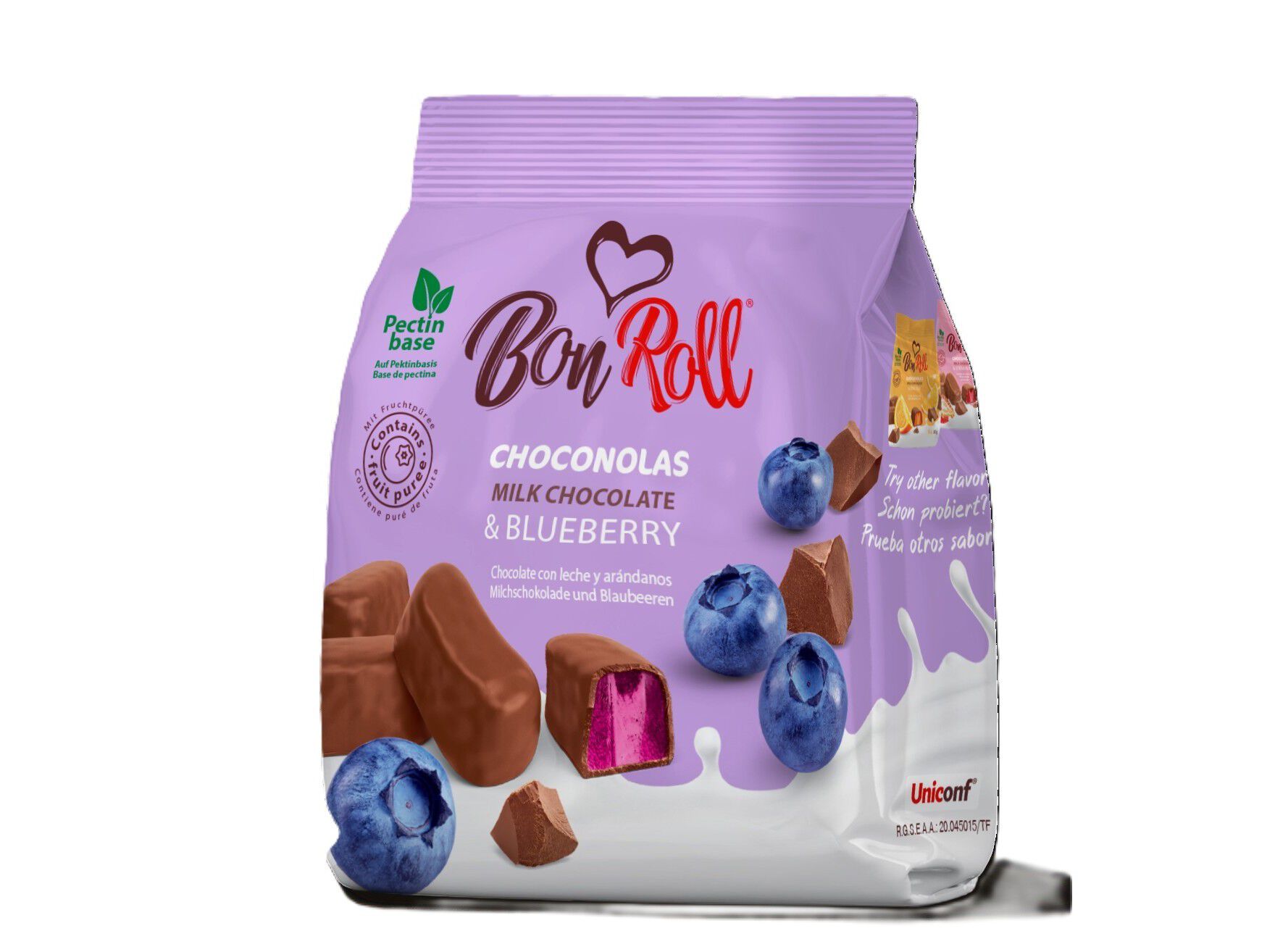 GOMAS BON ROLL MIRTILO COBERTURA CHOCOLATE LEITE 80 GR image number 0
