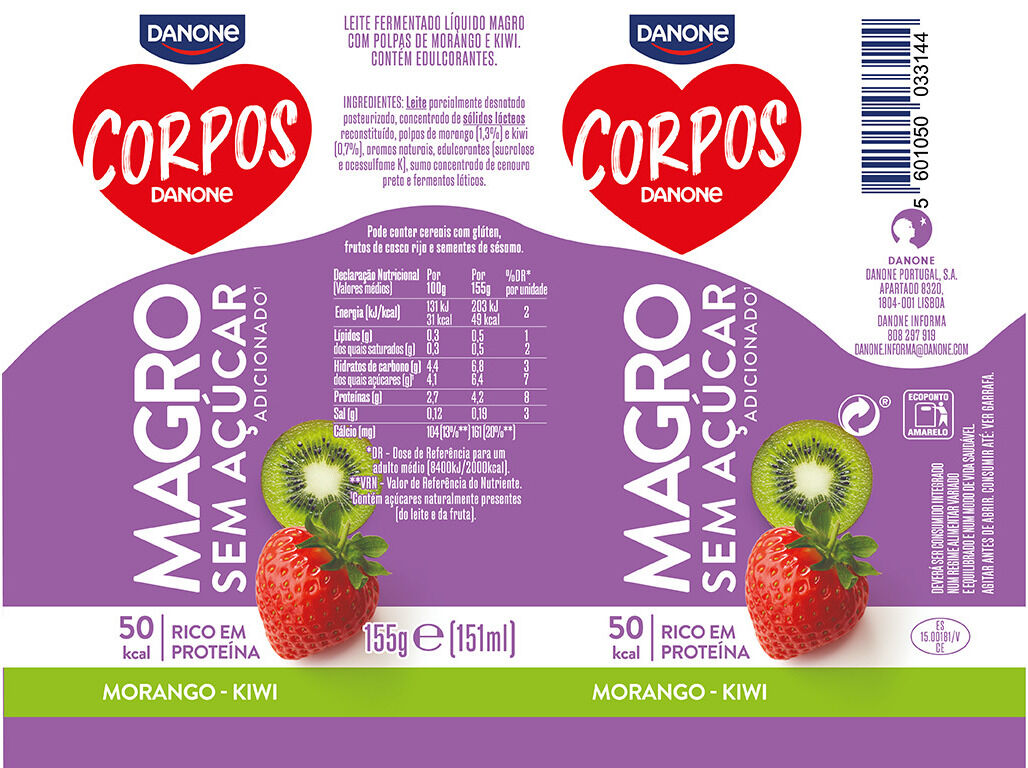 IOGURTE CORPOS DANONE MAGRO L&Iacute;QUIDO MORANGO E KIWI 4X155G image number 1