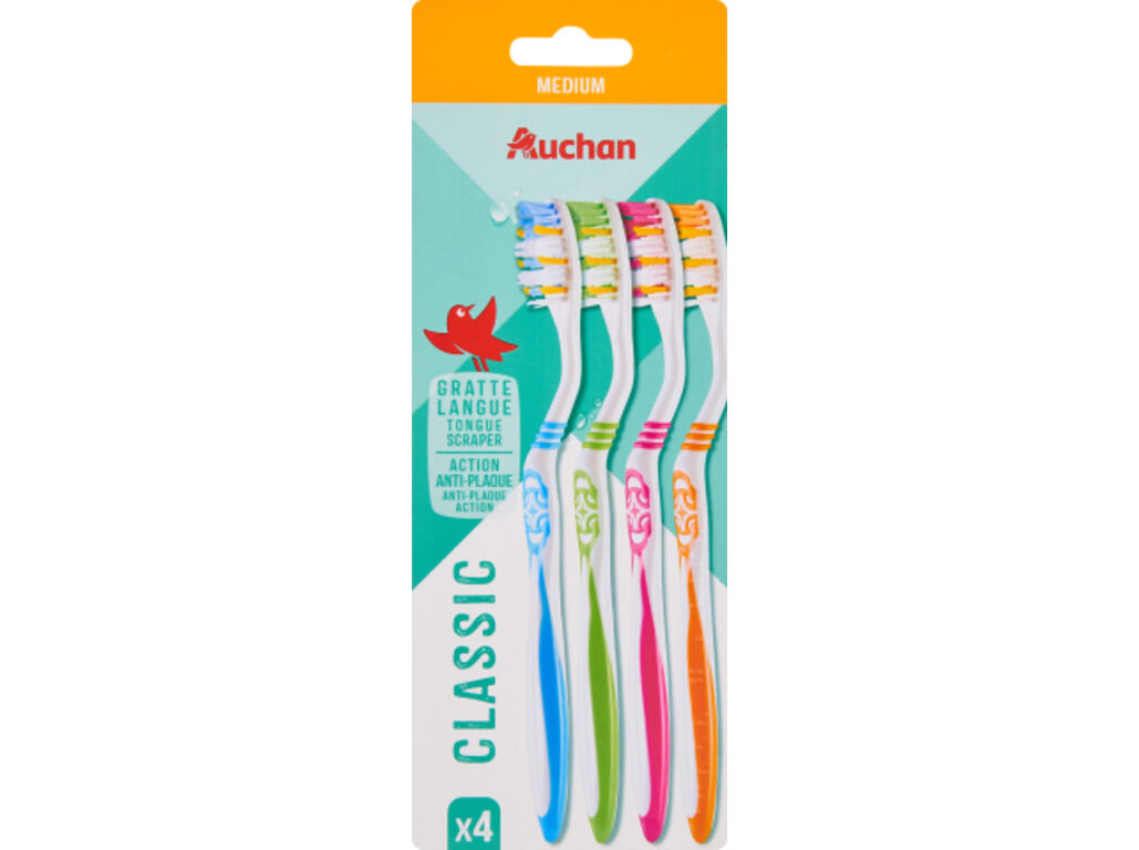 ESCOVA DENTES AUCHAN CL&Aacute;SSICA M&Eacute;DIA 4 UN