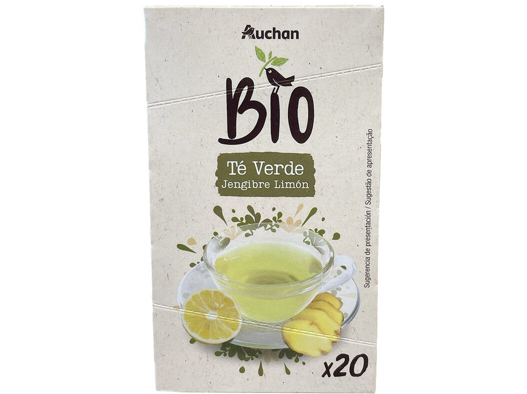 CH&Aacute; VERDE AUCHAN BIO GENGIBRE E LIM&Atilde;O 20 SAQUETAS
