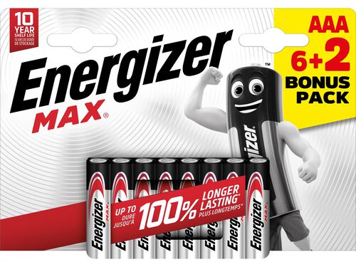 PILHAS MAX ENERGIZER LR03 AAA PACK 6+2 UNIDADES