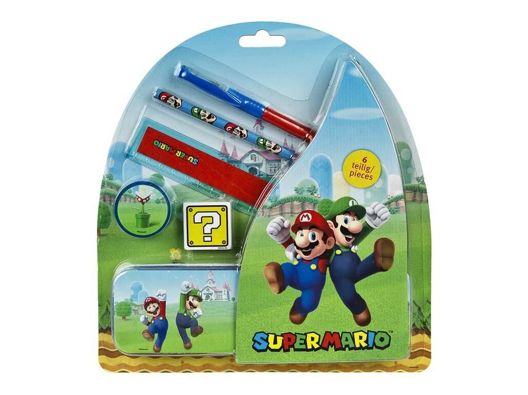 CONJUNTO PAPELARIA SUPER M&Aacute;RIO 6 PE&Ccedil;AS